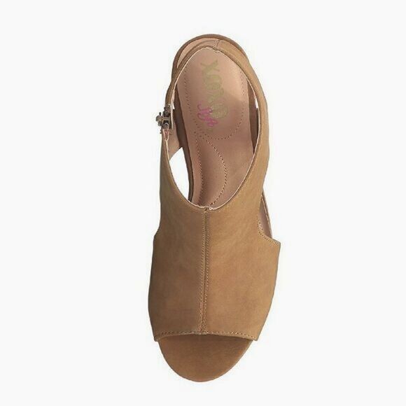 New! XOXO Cutout Peep-Toe Slingback Bootie Tan Brown Sandals Shoes Block Heels - Picture 5 of 8